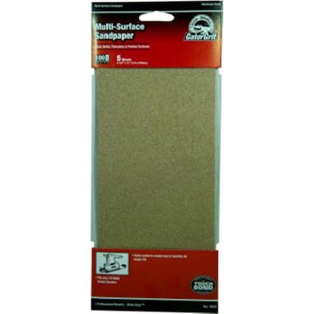 Gator Finishing Ali Industries 5052 4 x 11 in. 100 Grit Pre-Cut Aluminum Oxide Sandpaper; 5 Pack 508786